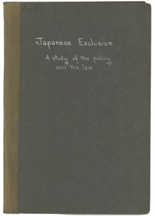Item #73937 JAPANESE EXCLUSION: A Study of the Policy and the Law. John B. Trevor