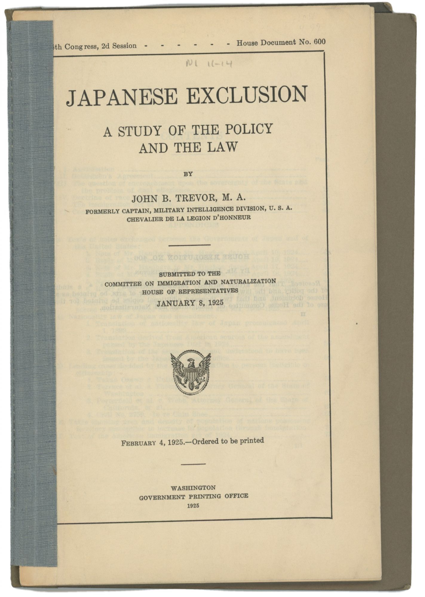 JAPANESE EXCLUSION: A Study of the Policy and the Law | John B. Trevor