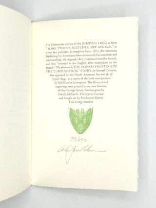 THE JUMPING FROG, with an Afterword, The Private Printing of The "Jumping Frog" Story, by Samuel Clemens