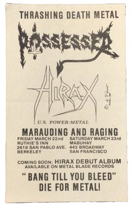 Item #74435 ORIGINAL AND HIGHLY SIGNIFICANT POSSESSED CONCERT POSTER. Death Metal