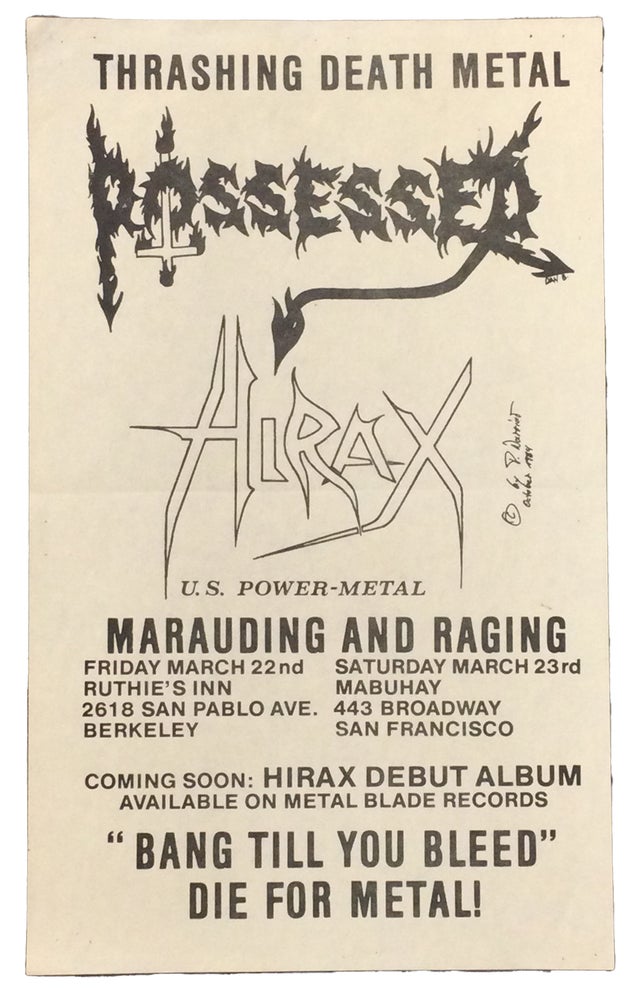 Item #74435 ORIGINAL AND HIGHLY SIGNIFICANT POSSESSED CONCERT POSTER. Death Metal.
