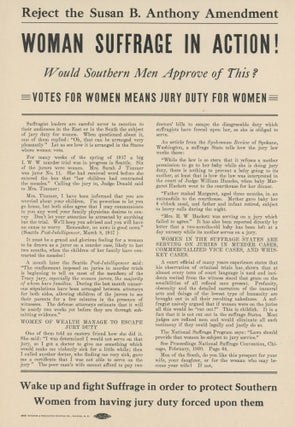 Item #74638 REJECT THE SUSAN B. ANTHONY AMENDMENT. WOMEN SUFFRAGE IN ACTION! WOULD SOUTHERN MEN...