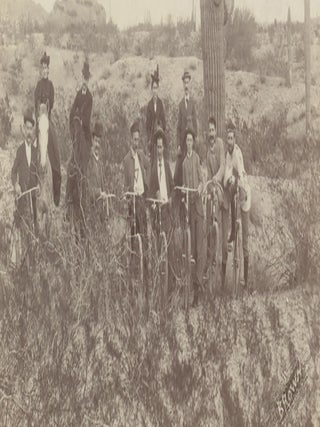 Item #74671 CABINET CARD OF CYCLISTS IN THE ARIZONA DESERT. Arizona