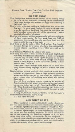 Item #76850 DO YOU KNOW: Extracts from "Watch Your Vote," a New York Suffrage Publication....