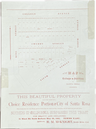 Item #77117 MAP OF COLLEGE ADDITION TO SANTA ROSA, CALIFORNIA. This Beautiful Property is in the...