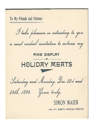 Item #77192 ADVERTISING CARD FROM A PROMINENT LOS ANGELES MEATPACKER. California
