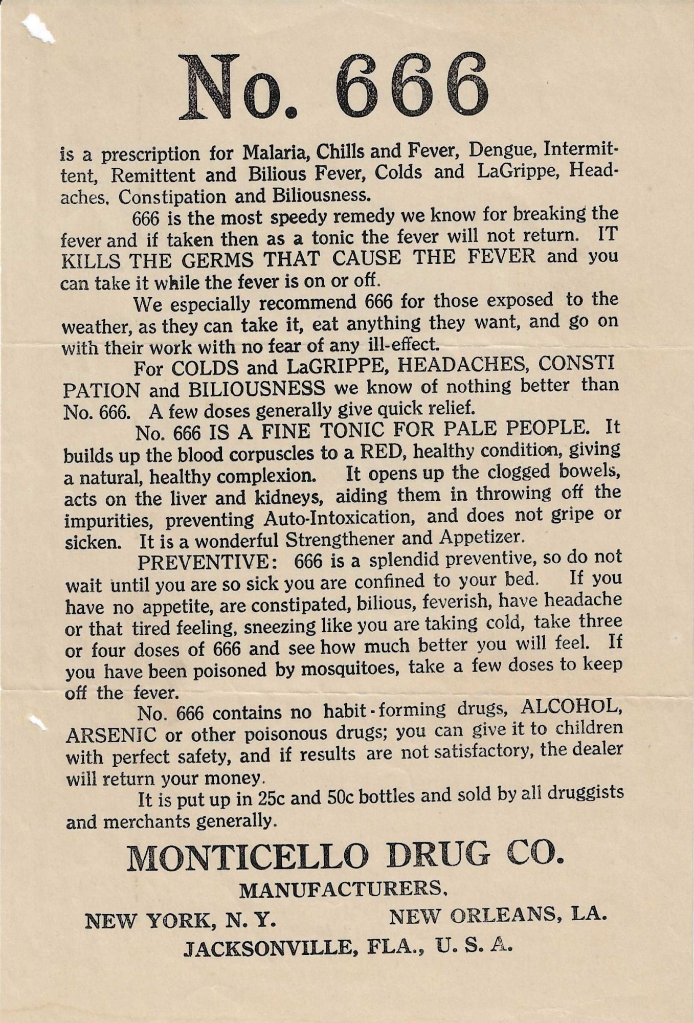 666 Ingredients NO. 666 | Patent Medicine