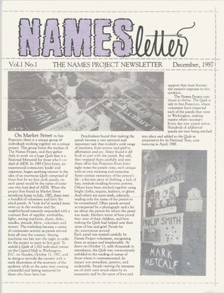Item #78813 NAMESLETTER: The Names Project Newsletter, Vol. 1, No. 1. LGBTQ