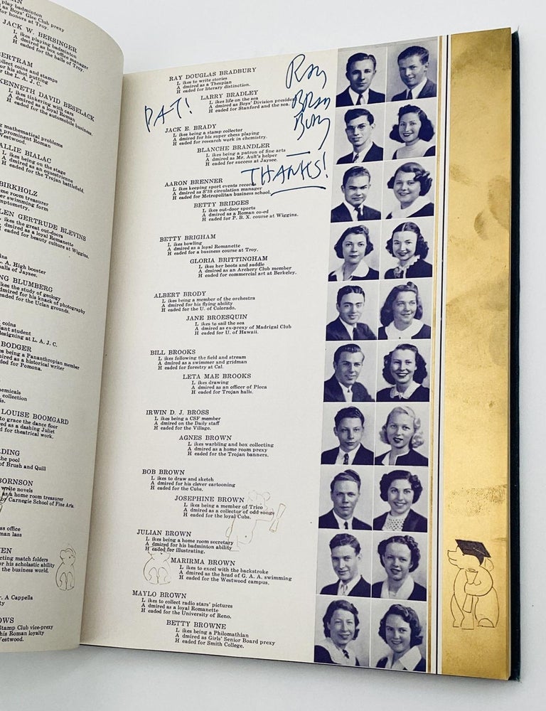 Item #79480 BLUE AND WHITE SEMI-ANNUAL, Los Angeles High School: Published by the Graduating Class, Summer - Nineteen Hundred Thirty Eight, Volume LXXXIII. Ray Bradbury.